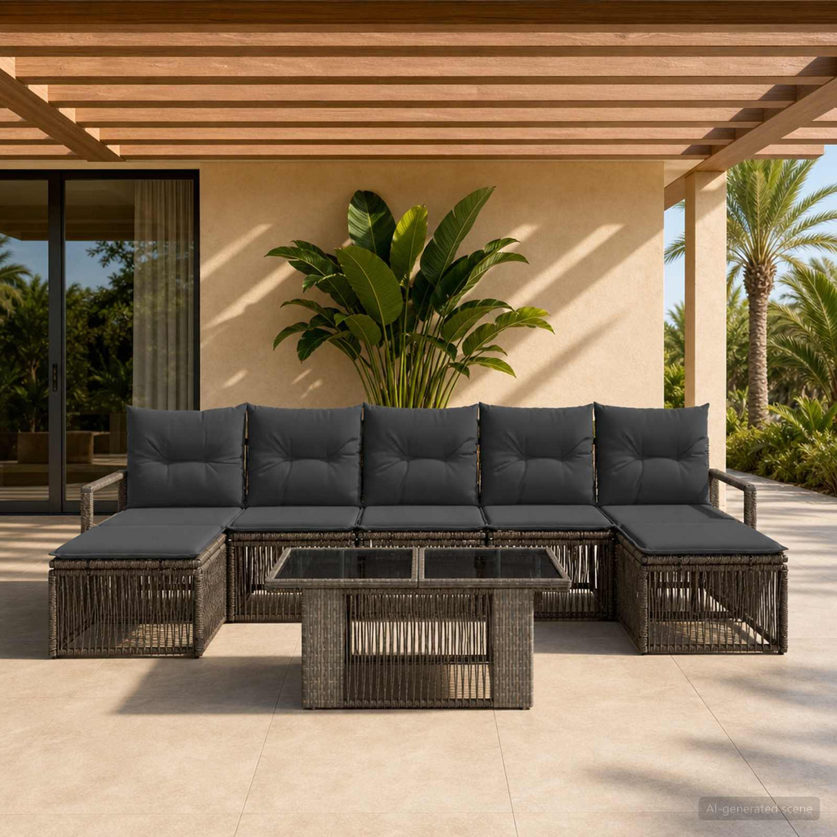 vidaXL Tuinbank Set 8 st Zwart en Crème Wit poly rattan