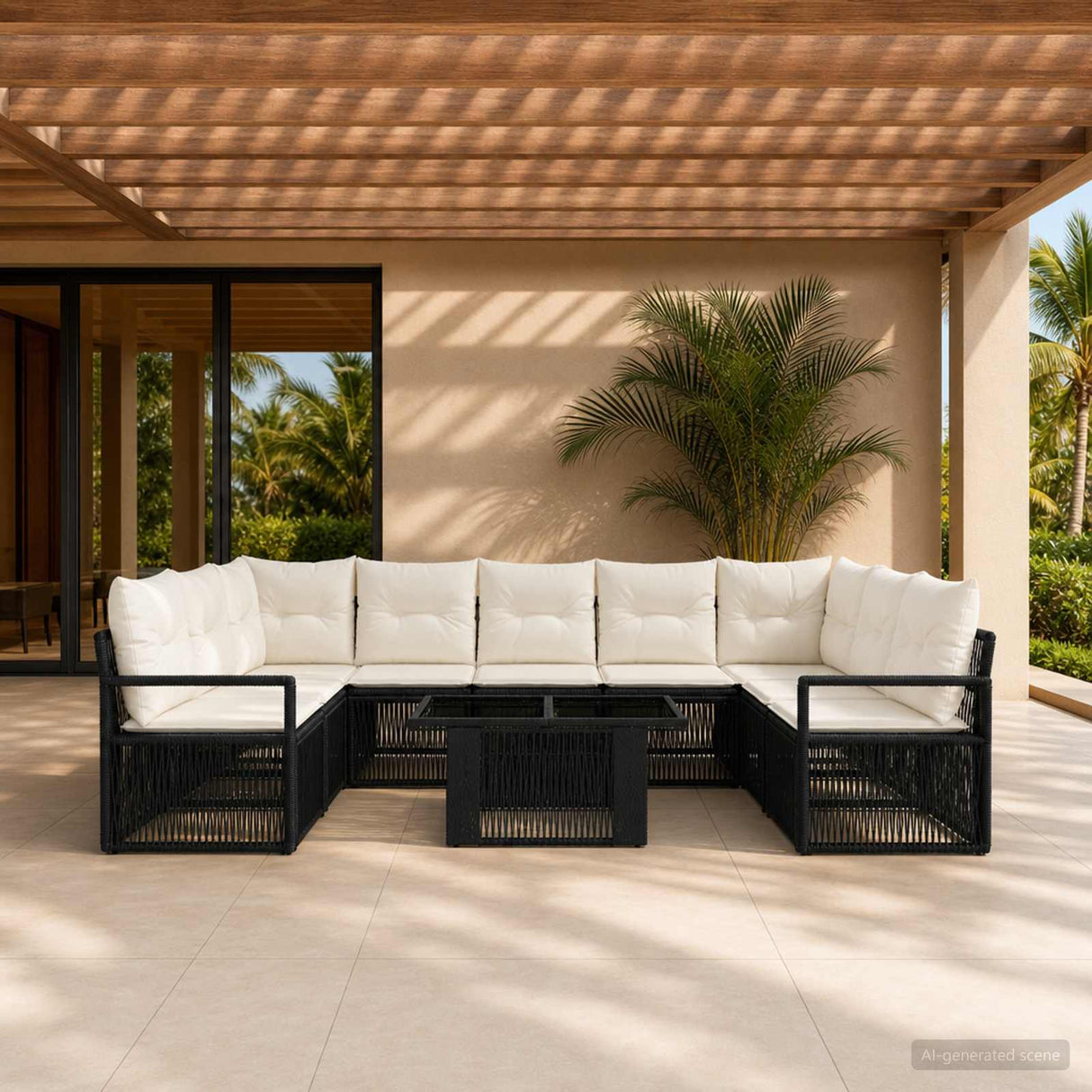 vidaXL Tuinbank Set 10 st Zwart en Crème Wit poly rattan