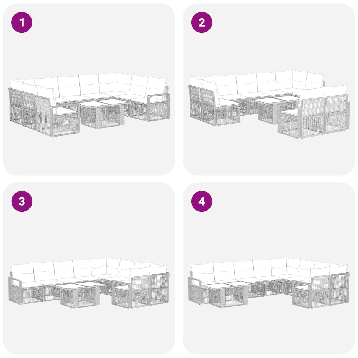 vidaXL Tuinbank Set 10 st Zwart en Crème Wit poly rattan