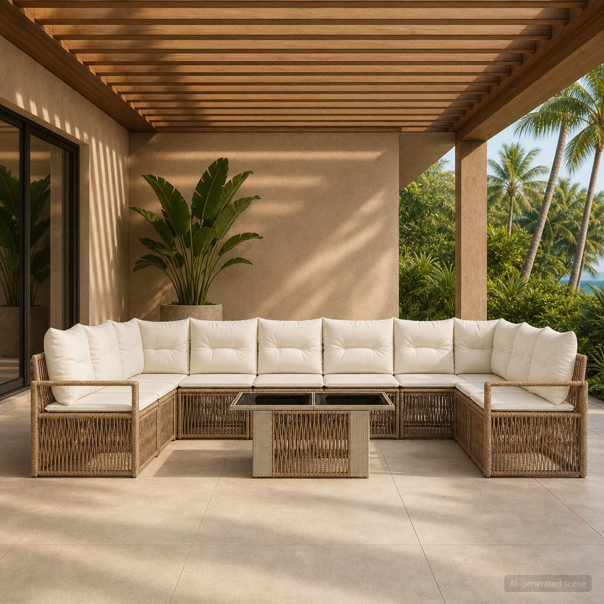 vidaXL Tuinbank Set 11 st Zwart en Crème Wit poly rattan
