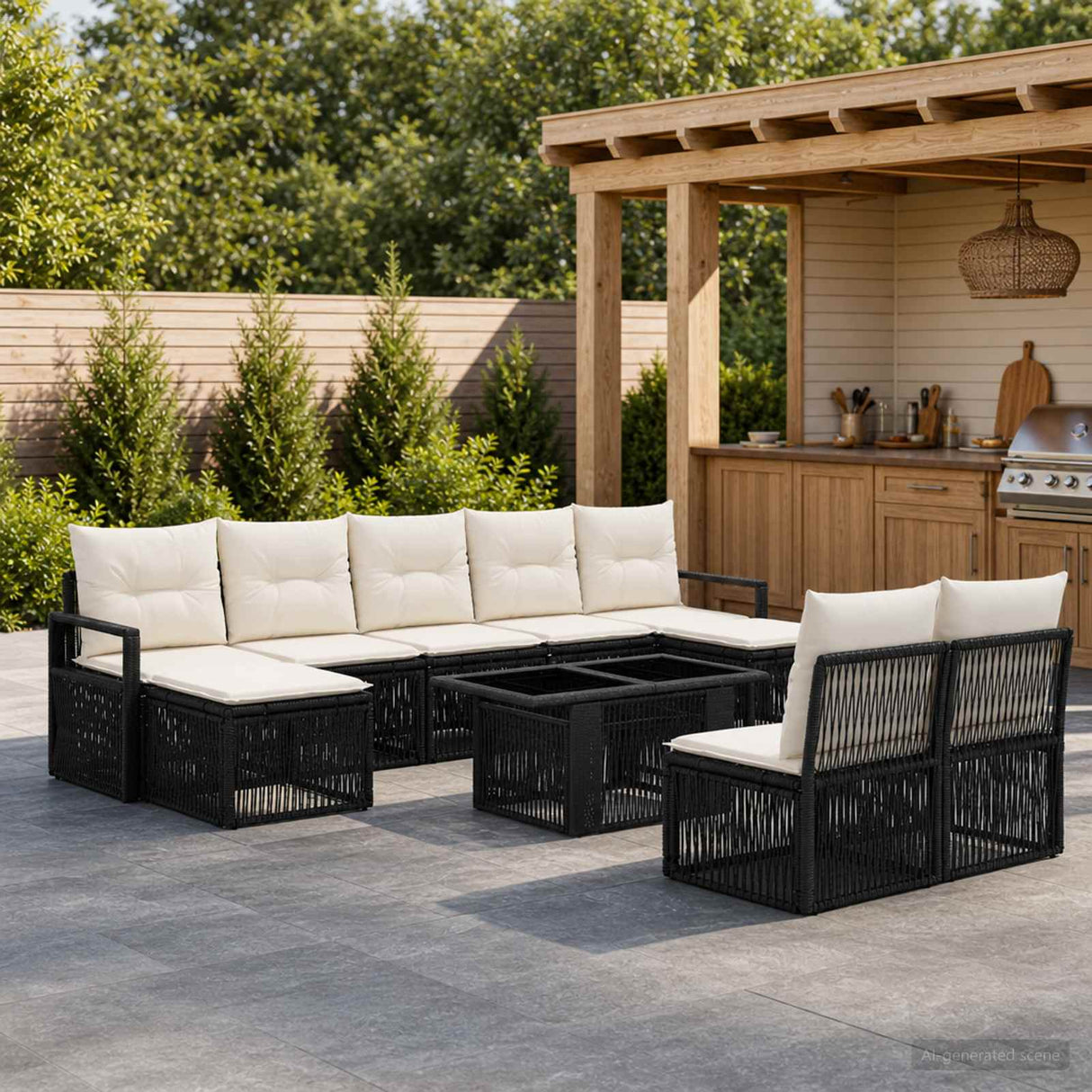 vidaXL Tuinbank Set 10 st Zwart en Crème Wit poly rattan