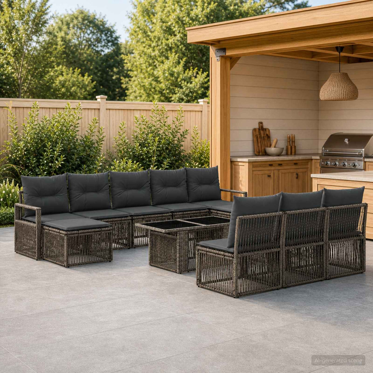 vidaXL Tuinbank Set 11 st Zwart en Crème Wit poly rattan