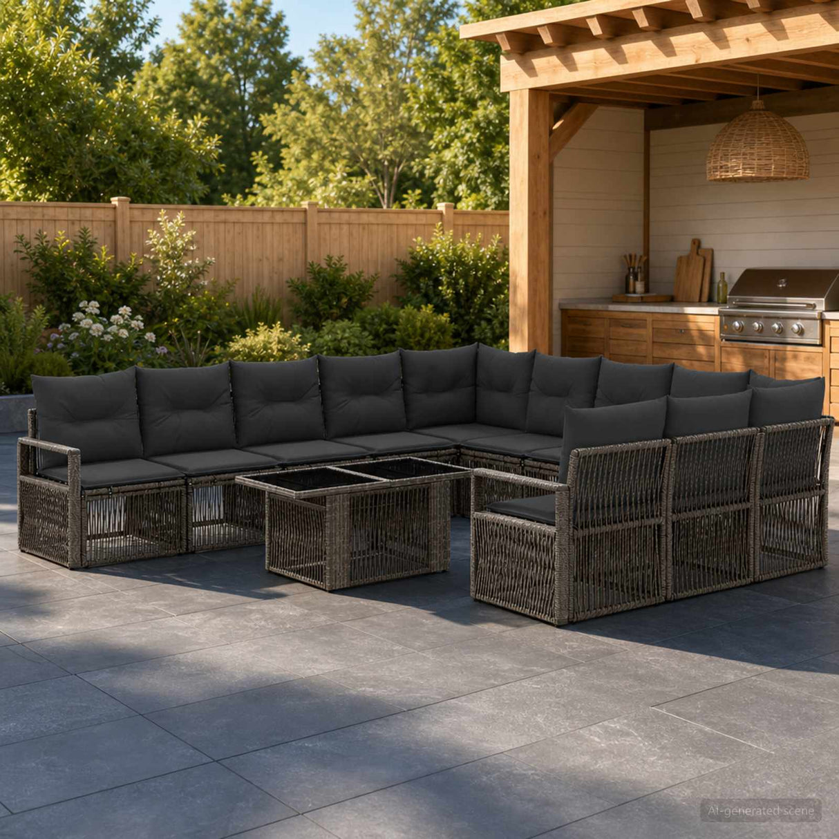 vidaXL Tuinbank Set 12 st Zwart en Crème Wit poly rattan