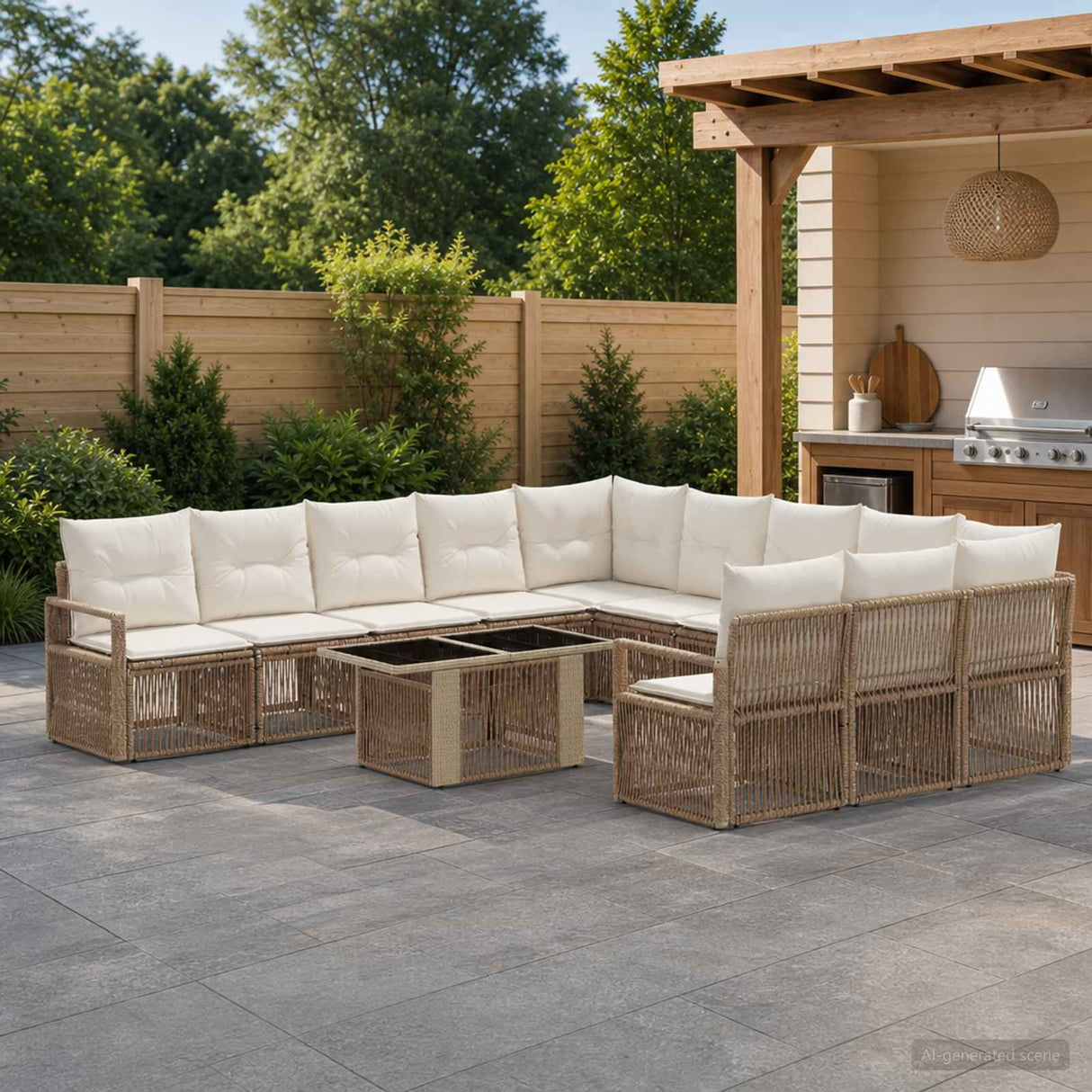 vidaXL Tuinbank Set 12 st Zwart en Crème Wit poly rattan