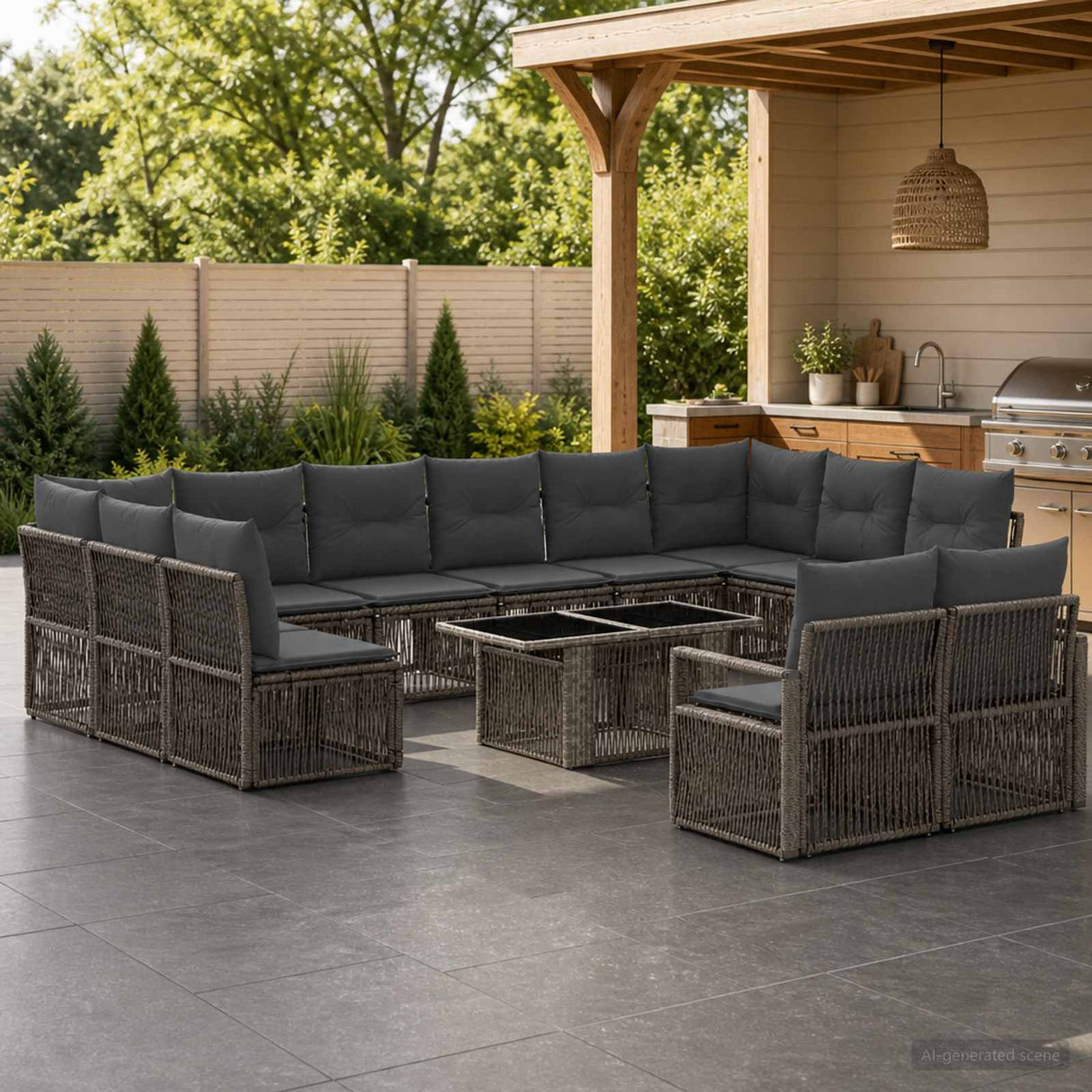 vidaXL Tuinbank Set 13 st Zwart en Crème Wit poly rattan