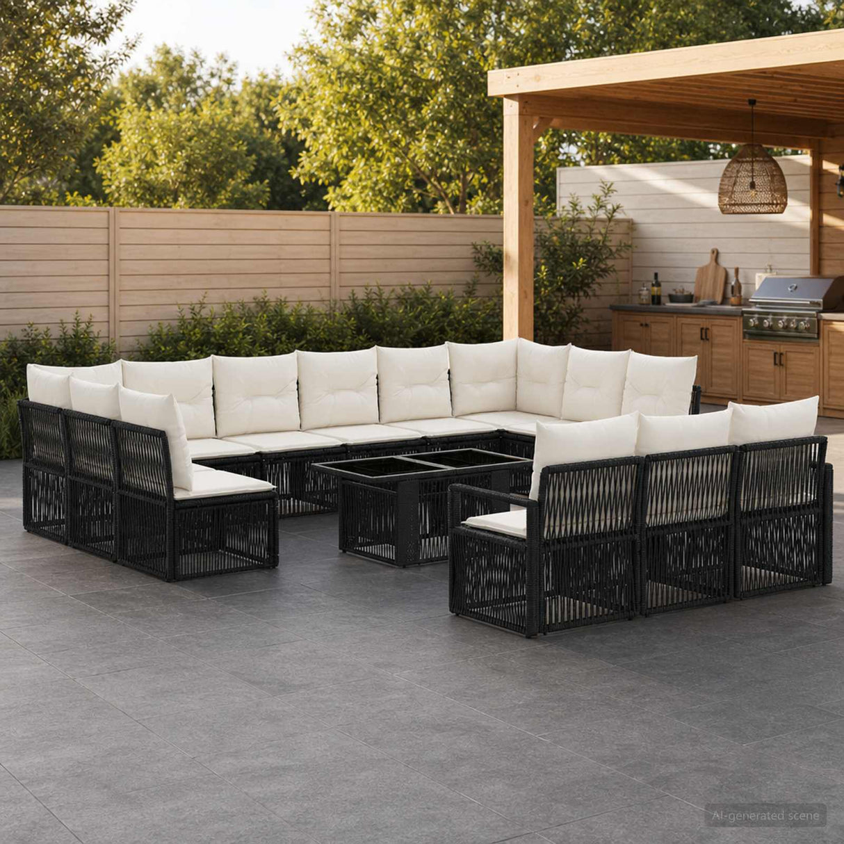 vidaXL Tuinbank Set 14 st Zwart en Crème Wit poly rattan