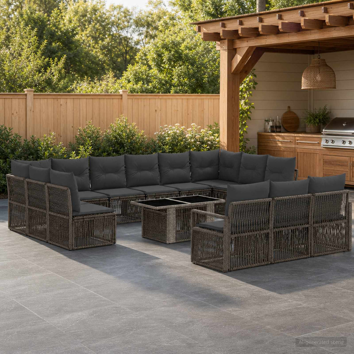 vidaXL Tuinbank Set 14 st Zwart en Crème Wit poly rattan