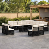 vidaXL Tuinbank Set 14 st Zwart en Crème Wit poly rattan