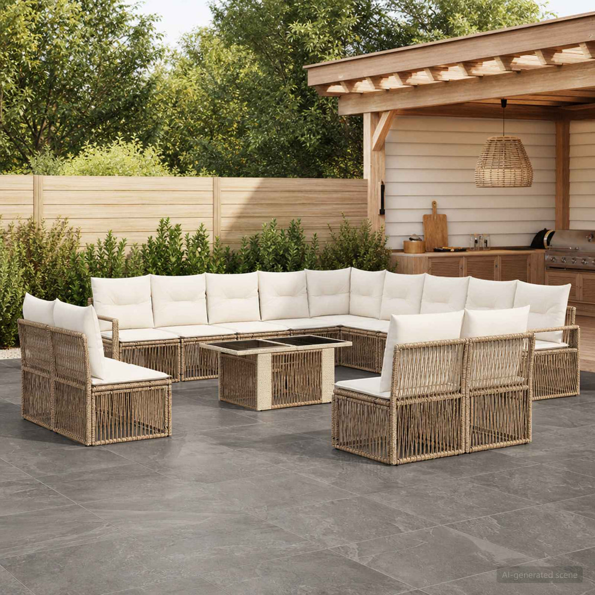vidaXL Tuinbank Set 14 st Zwart en Crème Wit poly rattan