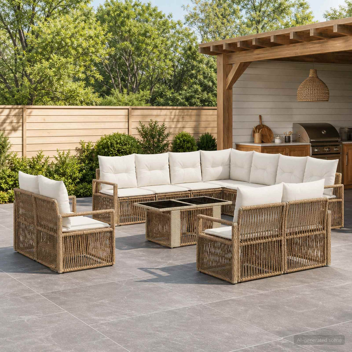 vidaXL Tuinbank Set 12 st Zwart en Crème Wit poly rattan