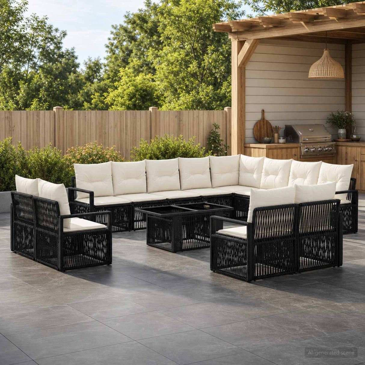 vidaXL Garden Lounge Set 13 pcs Black and Cream White poly rattan