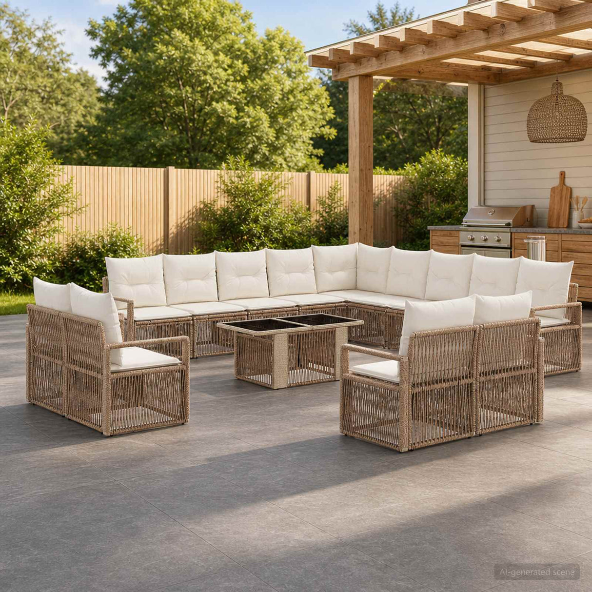vidaXL Tuinbank Set 14 st Zwart en Crème Wit poly rattan