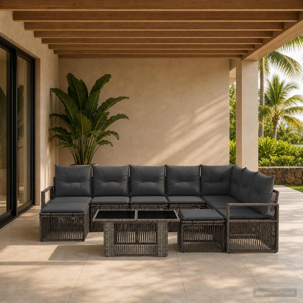 vidaXL Tuinbank Set 10 st Zwart en Crème Wit poly rattan