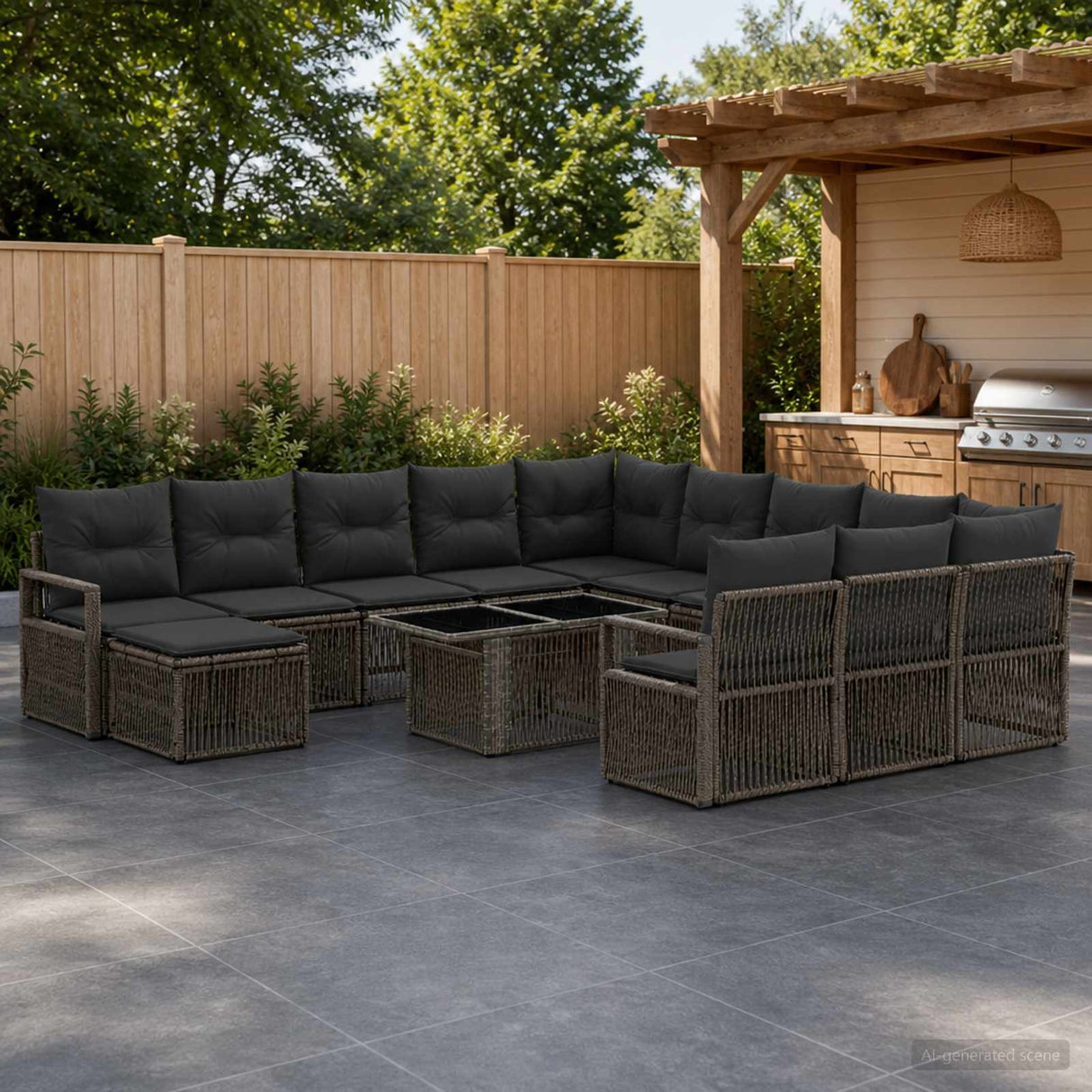 vidaXL Garden Lounge Set 13 pcs Black and Cream White poly rattan