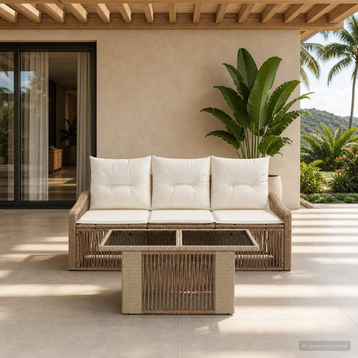 vidaXL Tuinbank Set 4 st Zwart en Crème Wit poly rattan