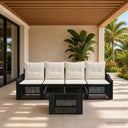 vidaXL Tuinbank Set 5 st Zwart en Crème Wit poly rattan