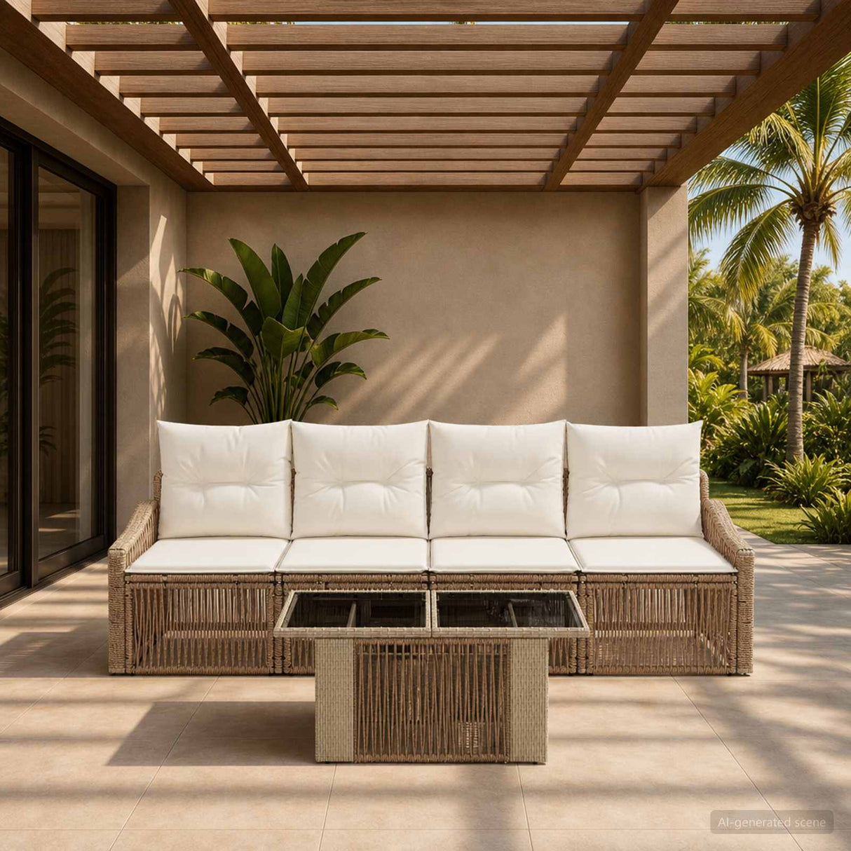 vidaXL Tuinbank Set 5 st Zwart en Crème Wit poly rattan