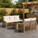 vidaXL Tuinbank Set 6 st Zwart en Crème Wit poly rattan