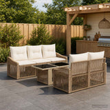 vidaXL Tuinbank Set 6 st Zwart en Crème Wit poly rattan