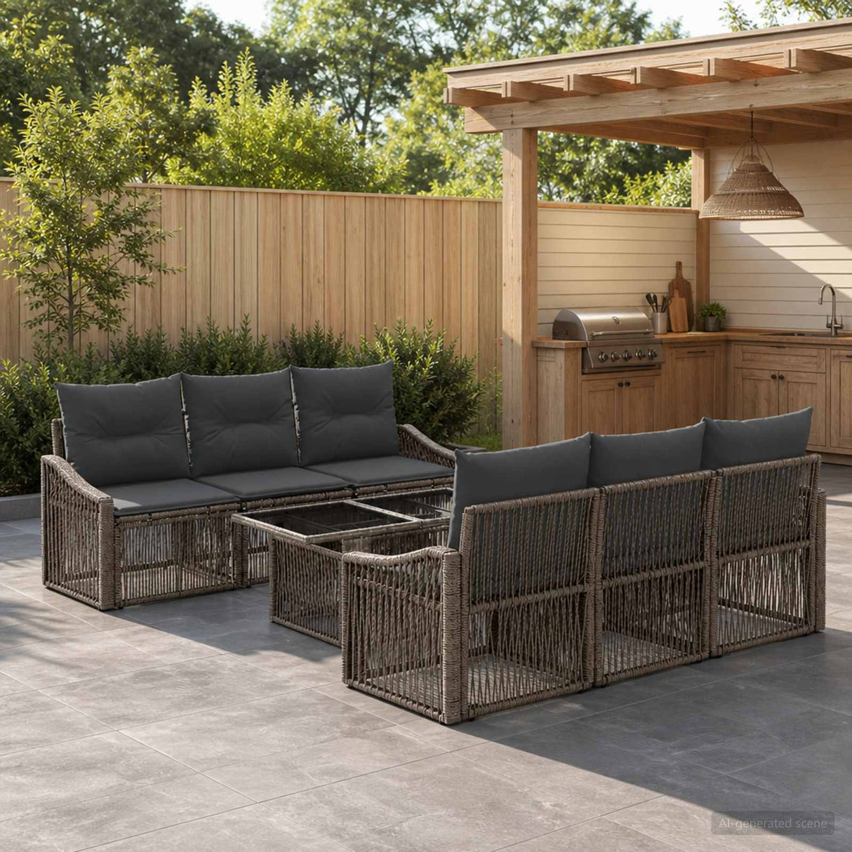 vidaXL Tuinbank Set 7 st Zwart en Crème Wit poly rattan