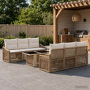 vidaXL Tuinbank Set 7 st Zwart en Crème Wit poly rattan