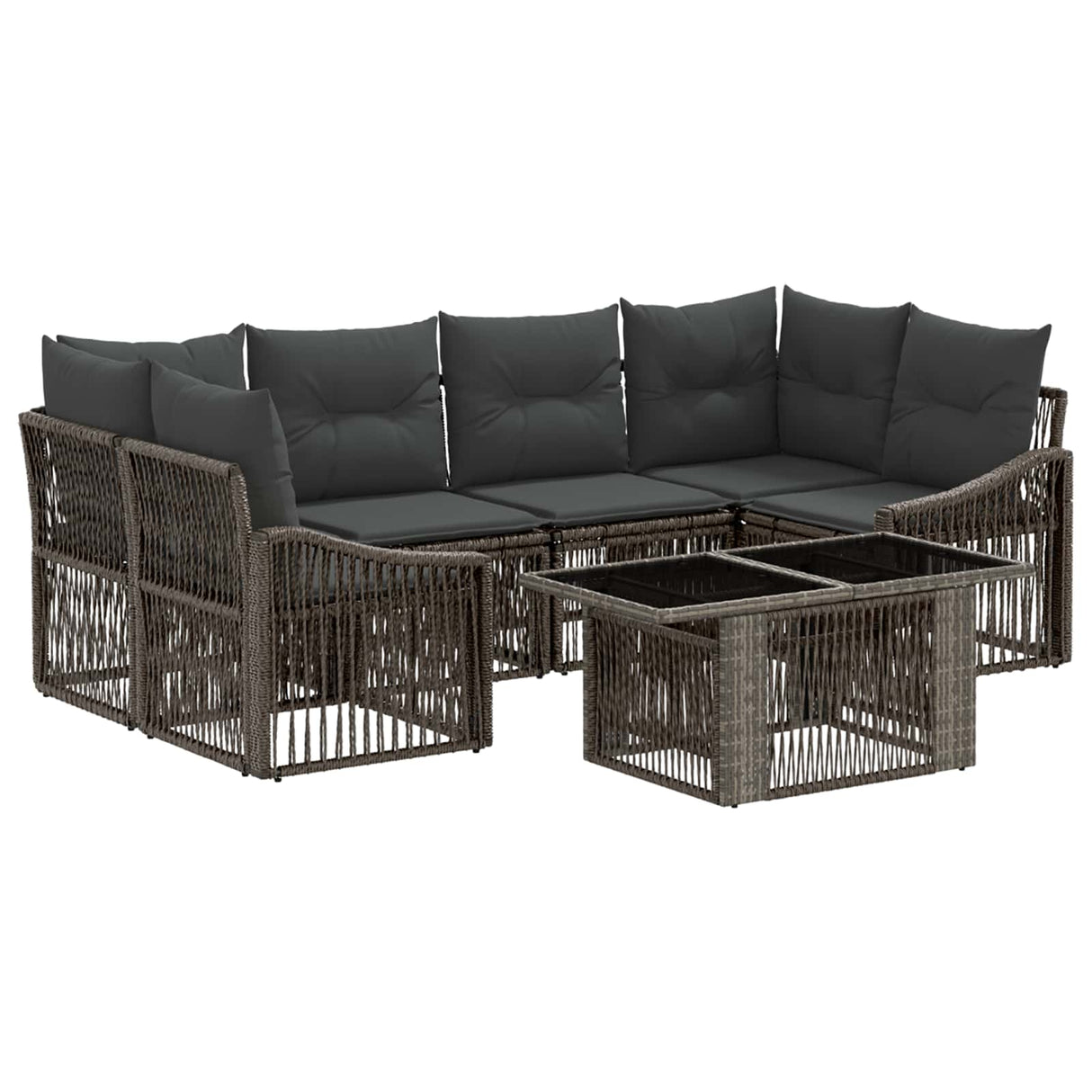 vidaXL Tuinbank Set 7 st Zwart en Crème Wit poly rattan