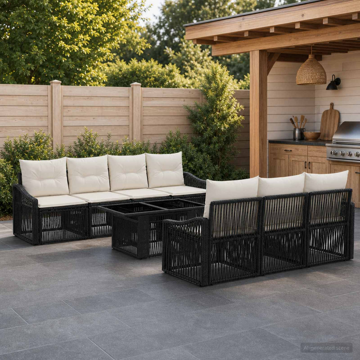 vidaXL Tuinbank Set 8 st Zwart en Crème Wit poly rattan
