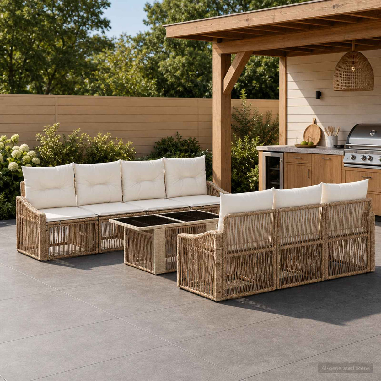 vidaXL Tuinbank Set 8 st Zwart en Crème Wit poly rattan