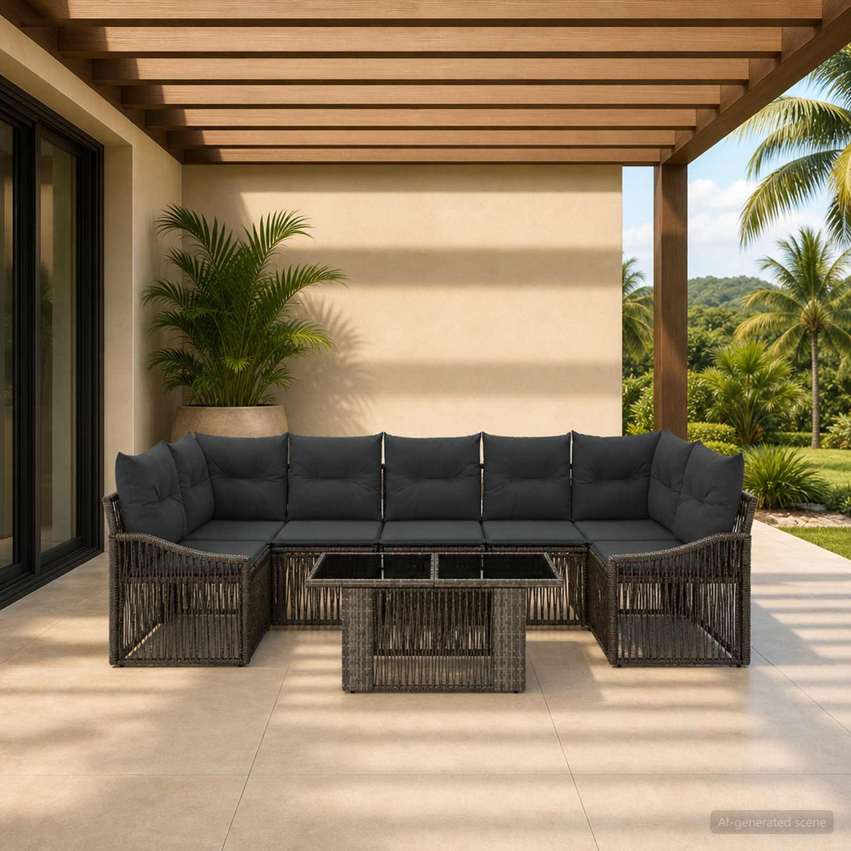 vidaXL Tuinbank Set 8 st Zwart en Crème Wit poly rattan