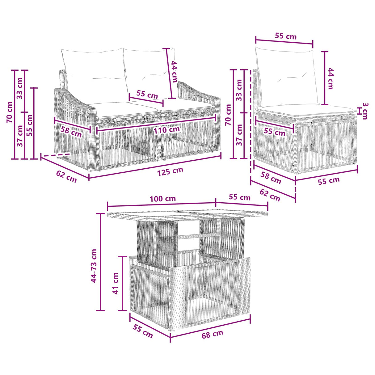 vidaXL Tuinbank Set 9 st Zwart en Crème Wit poly rattan