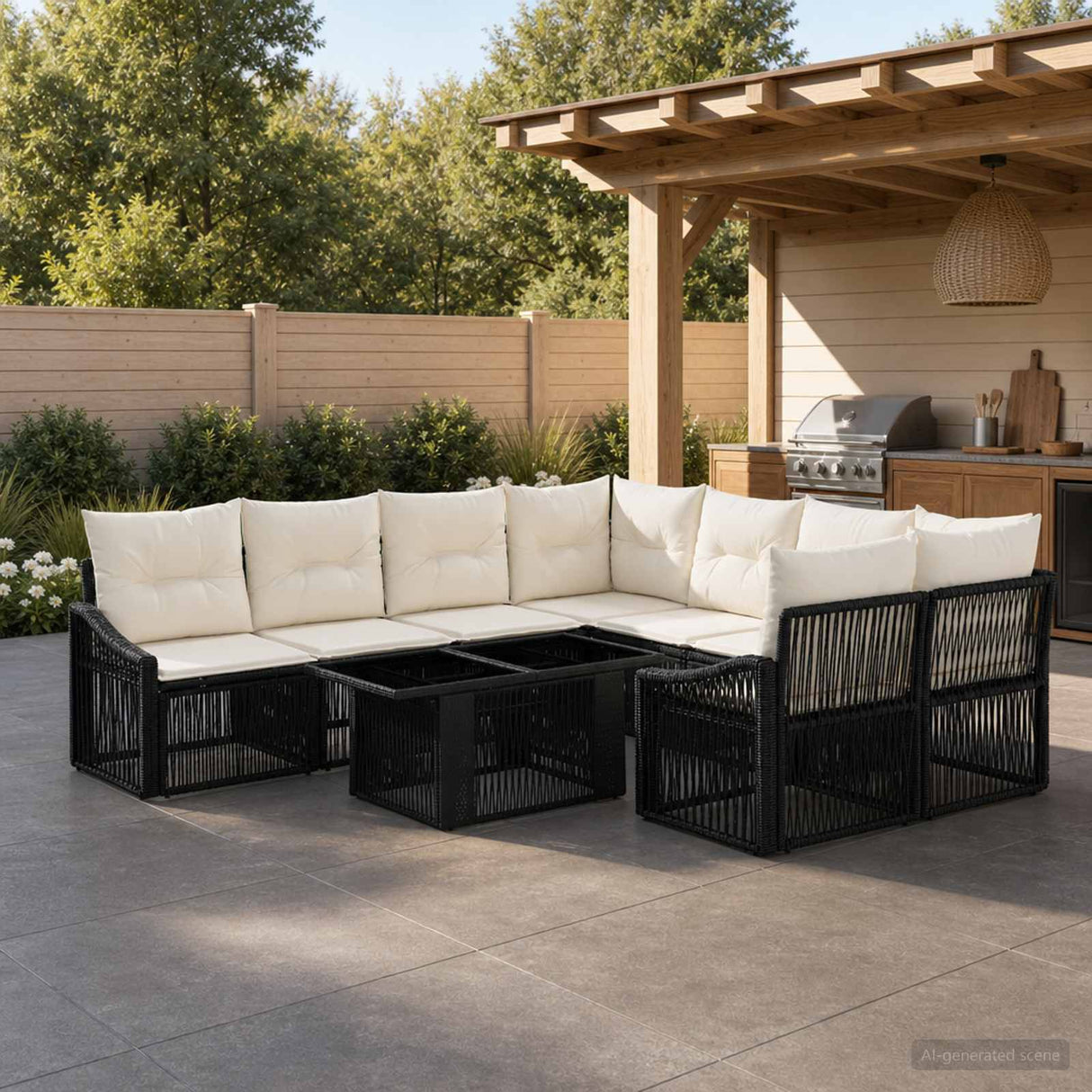 vidaXL Tuinbank Set 9 st Zwart en Crème Wit poly rattan