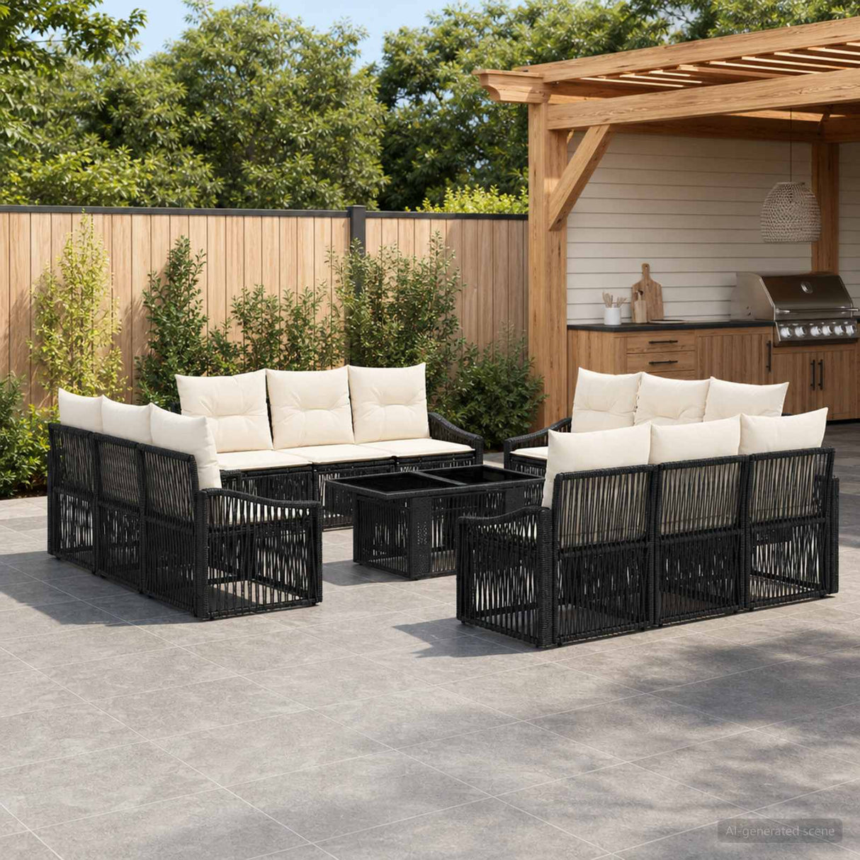vidaXL Garden Lounge Set 13 pcs Black and Cream White poly rattan