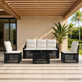 vidaXL Tuinbank Set 6 st Zwart en Crème Wit poly rattan