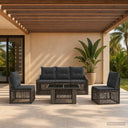 vidaXL Tuinbank Set 6 st Zwart en Crème Wit poly rattan