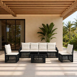 vidaXL Tuinbank Set 7 st Zwart en Crème Wit poly rattan