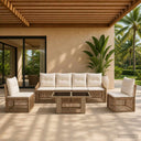 vidaXL Tuinbank Set 7 st Zwart en Crème Wit poly rattan
