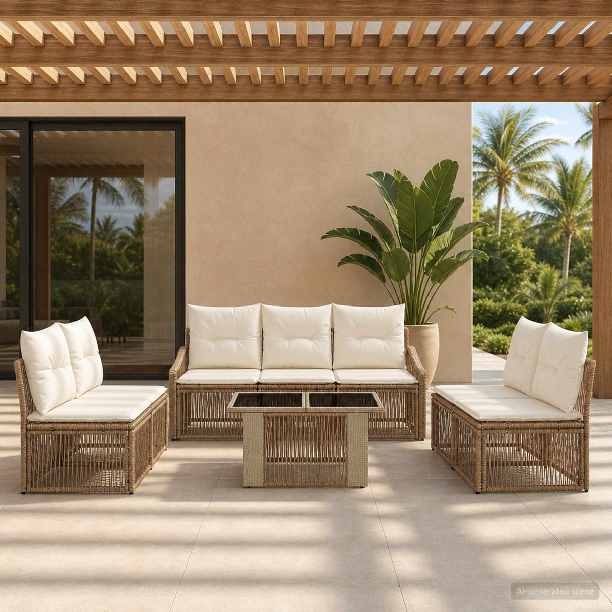 vidaXL Tuinbank Set 8 st Zwart en Crème Wit poly rattan