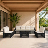 vidaXL Tuinbank Set 9 st Zwart en Crème Wit poly rattan