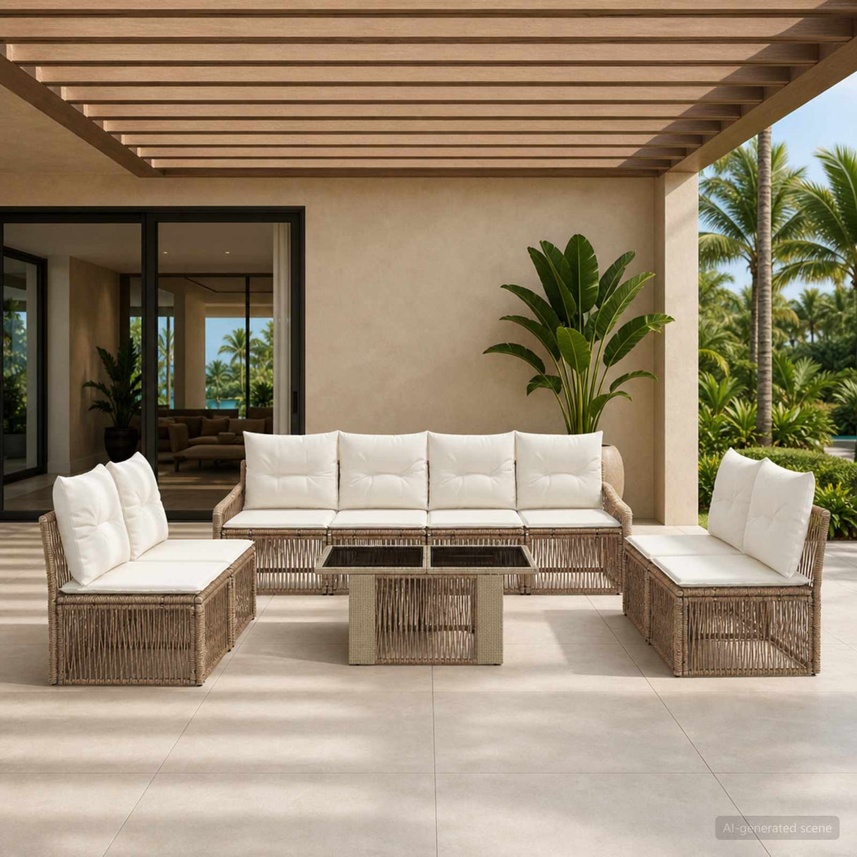 vidaXL Tuinbank Set 9 st Zwart en Crème Wit poly rattan