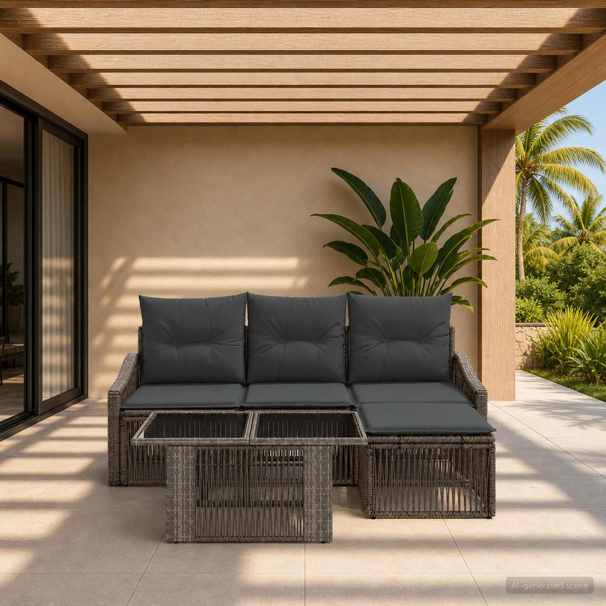 vidaXL Tuinbank Set 5 st Zwart en Crème Wit poly rattan