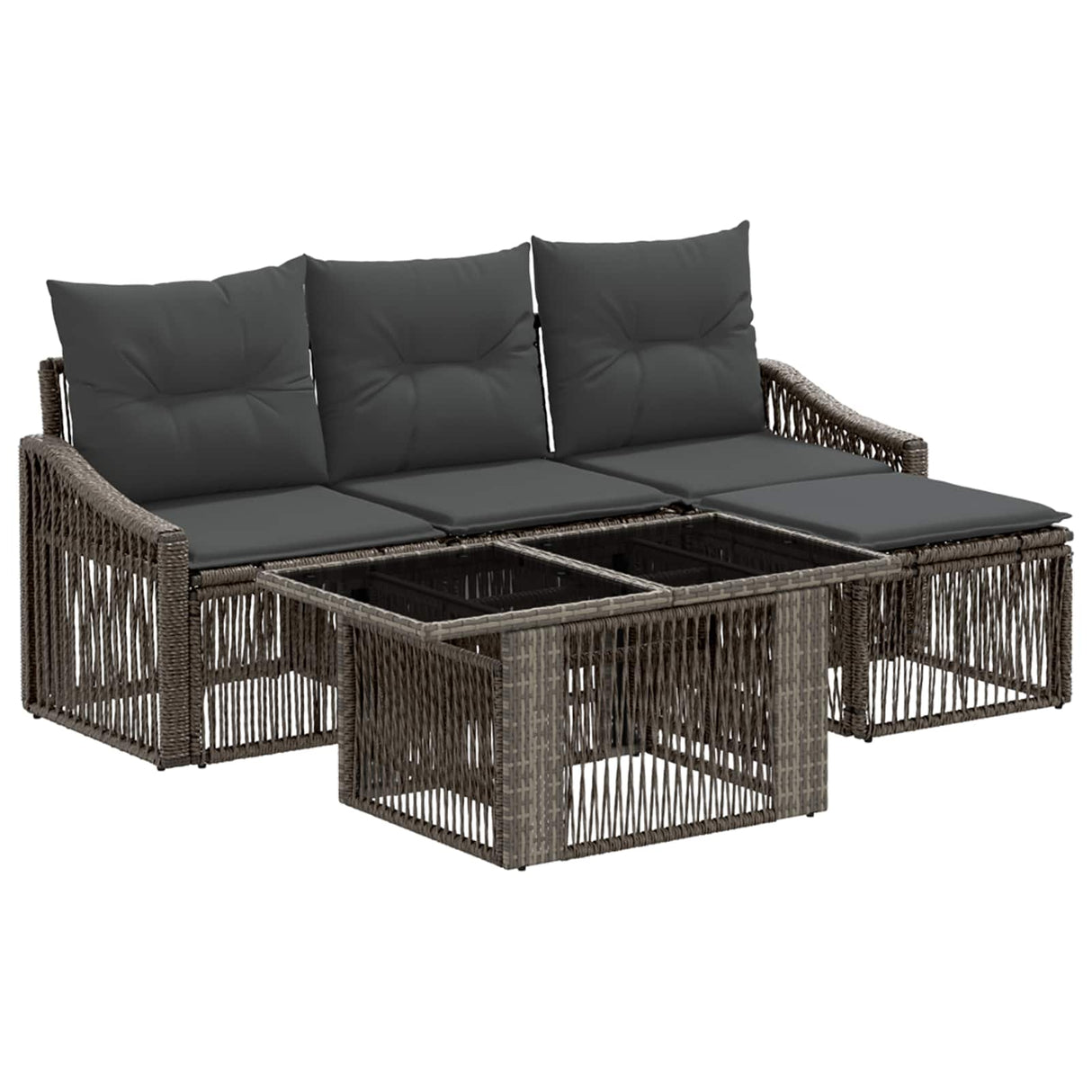 vidaXL Tuinbank Set 5 st Zwart en Crème Wit poly rattan