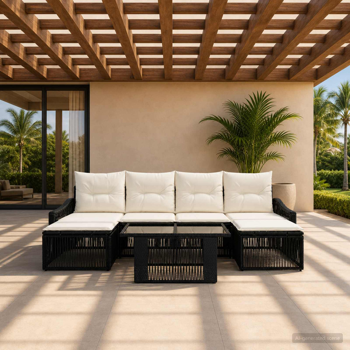 vidaXL Tuinbank Set 6 st Zwart en Crème Wit poly rattan