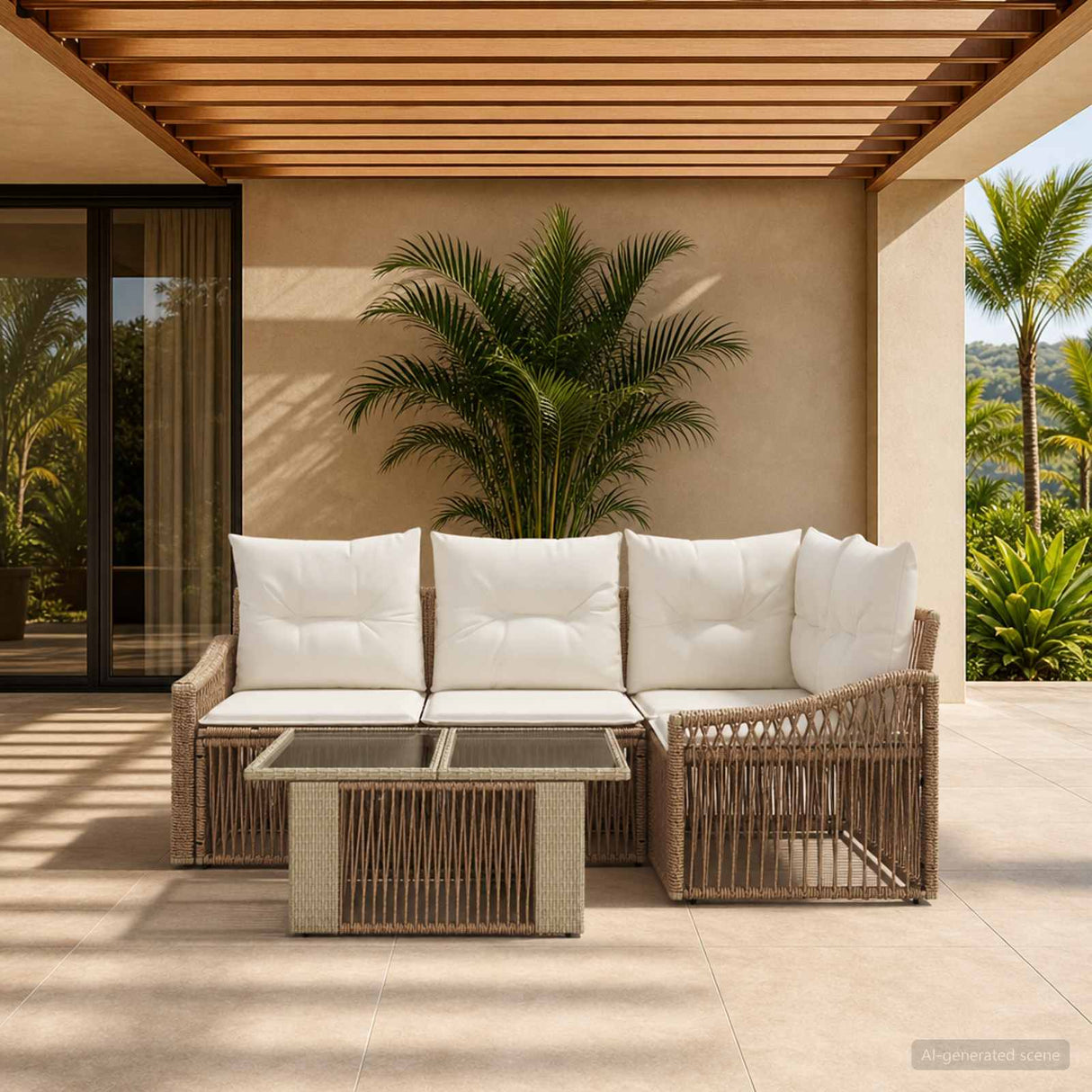 vidaXL Tuinbank Set 5 st Zwart en Crème Wit poly rattan