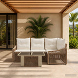 vidaXL Tuinbank Set 5 st Zwart en Crème Wit poly rattan