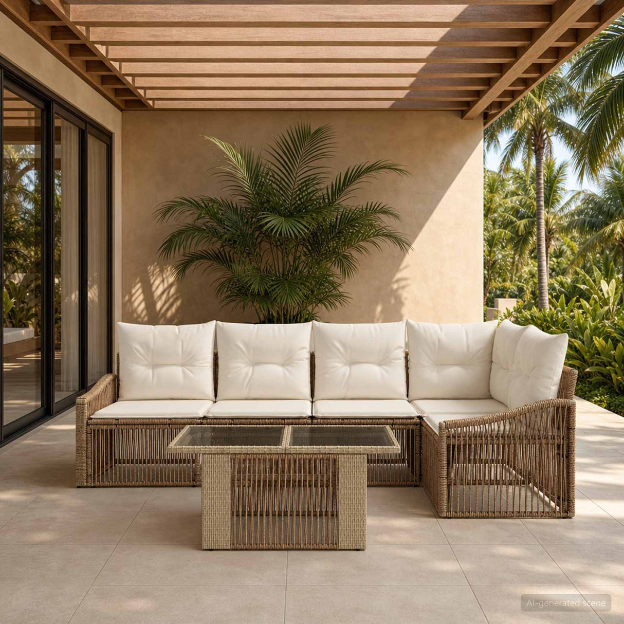 vidaXL Tuinbank Set 6 st Zwart en Crème Wit poly rattan