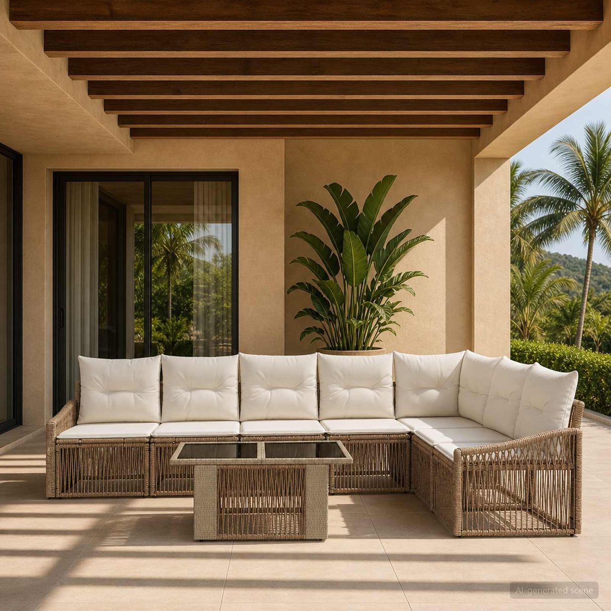 vidaXL Garden Bench Set 8 pcs Black and Cream White poly rattan