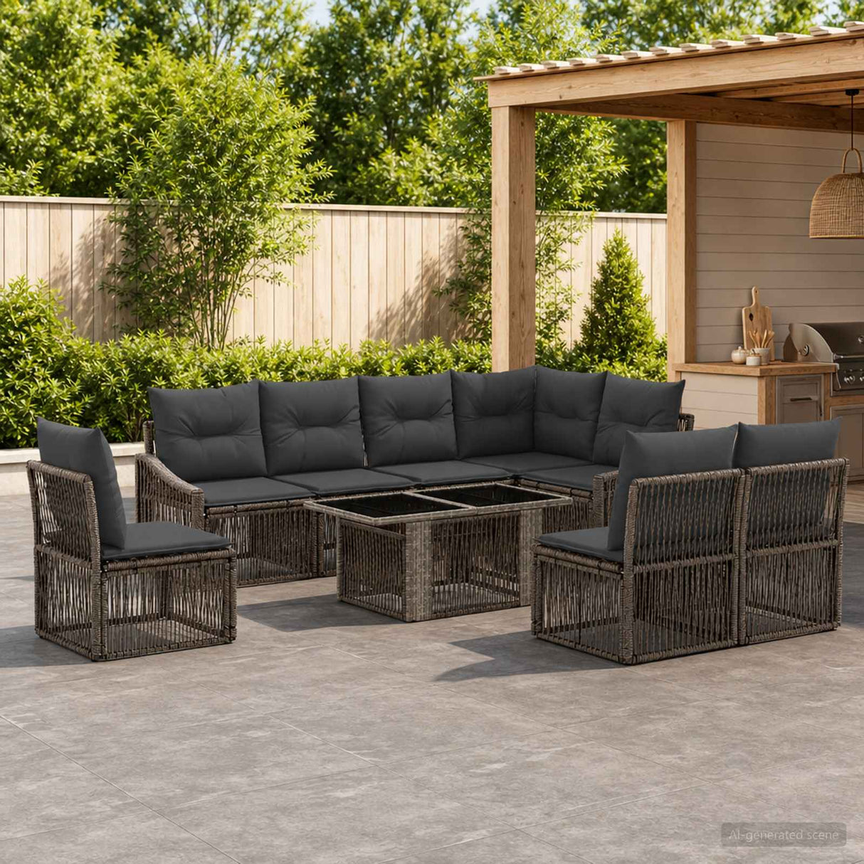 vidaXL Tuinbank Set 9 st Zwart en Crème Wit poly rattan