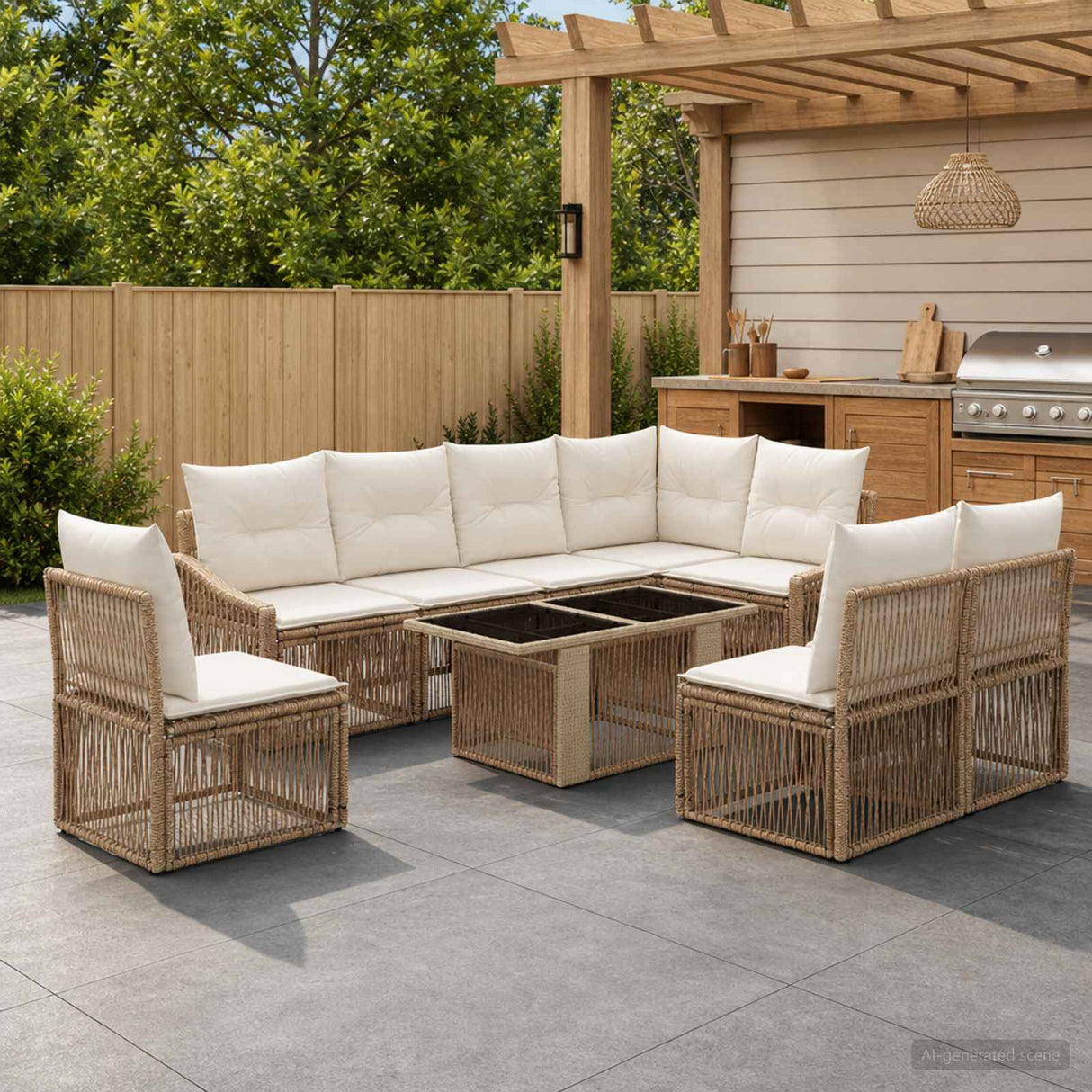 vidaXL Tuinbank Set 9 st Zwart en Crème Wit poly rattan