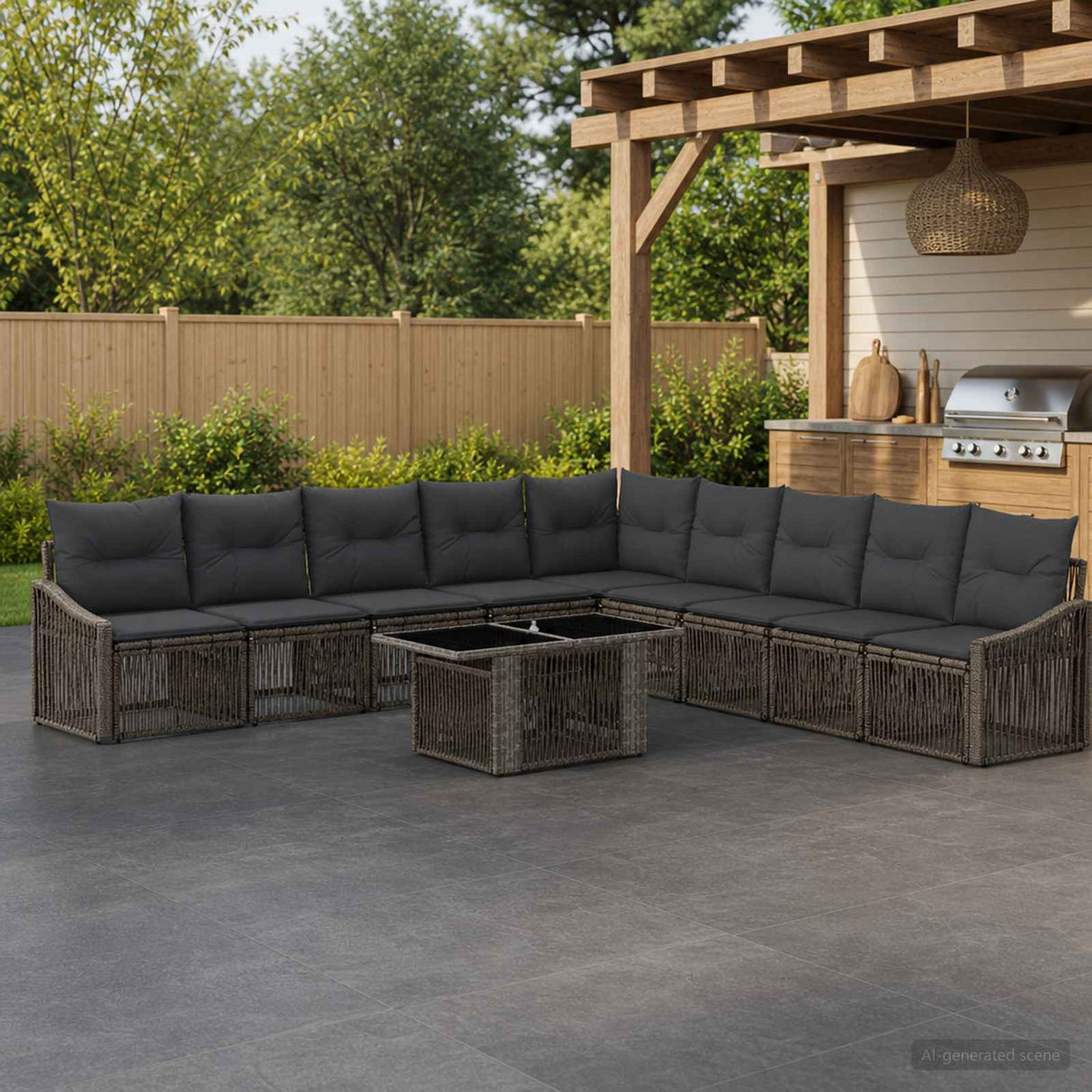vidaXL Tuinbank Set 10 st Zwart en Crème Wit poly rattan