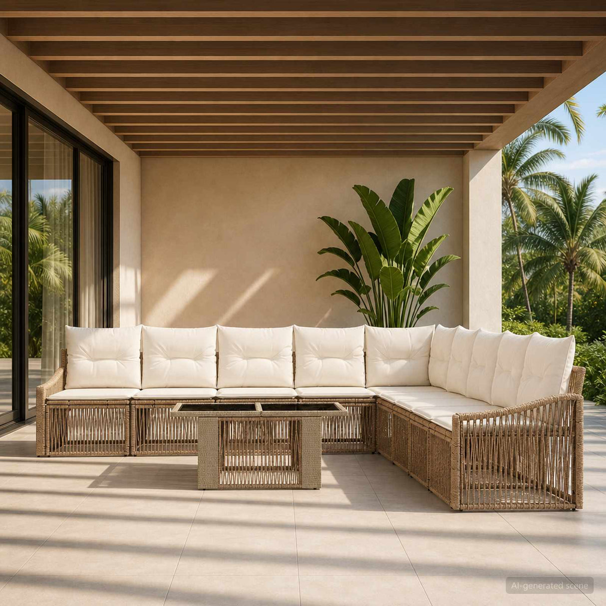 vidaXL Tuinbank Set 10 st Zwart en Crème Wit poly rattan